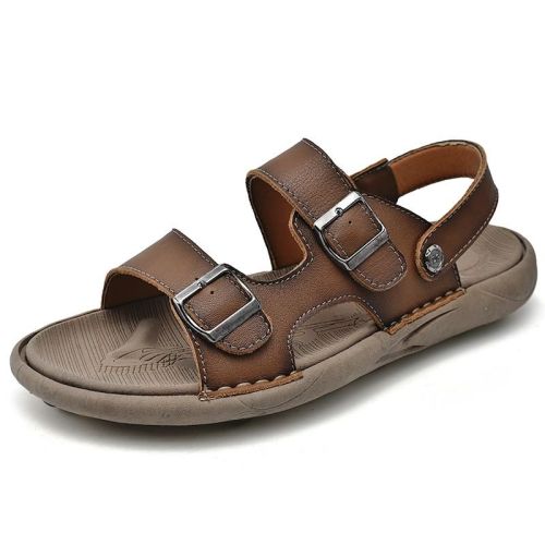 Men's summer big pier layer cowhide beach sandals casual retro comfortable trend men slippers 38-46