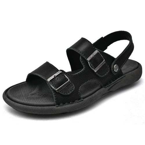 Men's summer big pier layer cowhide beach sandals casual retro comfortable trend men slippers 38-46