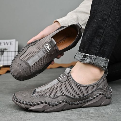 Men's summer new mesh breathable comfortable large size handmade bean shoes slip-on loafers loafers