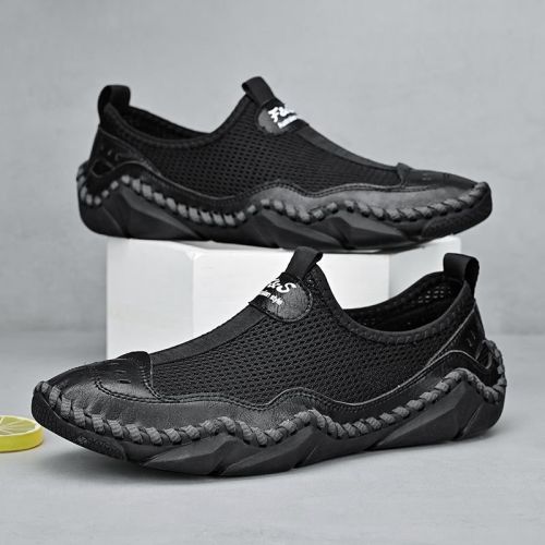 Men's summer new mesh breathable comfortable large size handmade bean shoes slip-on loafers loafers