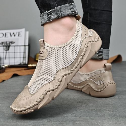 Men's summer new mesh breathable comfortable large size handmade bean shoes slip-on loafers loafers