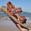 Men's summer big pier layer cowhide beach sandals casual retro comfortable trend men slippers 38-46