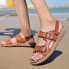 Men's summer big pier layer cowhide beach sandals casual retro comfortable trend men slippers 38-46