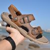 Men's summer big pier layer cowhide beach sandals casual retro comfortable trend men slippers 38-46