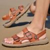 Men's summer big pier layer cowhide beach sandals casual retro comfortable trend men slippers 38-46