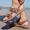 Men's summer big pier layer cowhide beach sandals casual retro comfortable trend men slippers 38-46