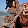 Men's summer big pier layer cowhide beach sandals casual retro comfortable trend men slippers 38-46