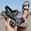Men's summer big pier layer cowhide beach sandals casual retro comfortable trend men slippers 38-46